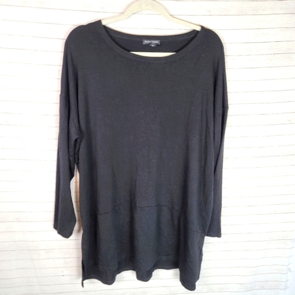 EILEEN FISHER BLACK LONG SLEEVE TUNIC BLOUSE, SZ LARGE/EXTRA LARGE - Picture 1 of 10